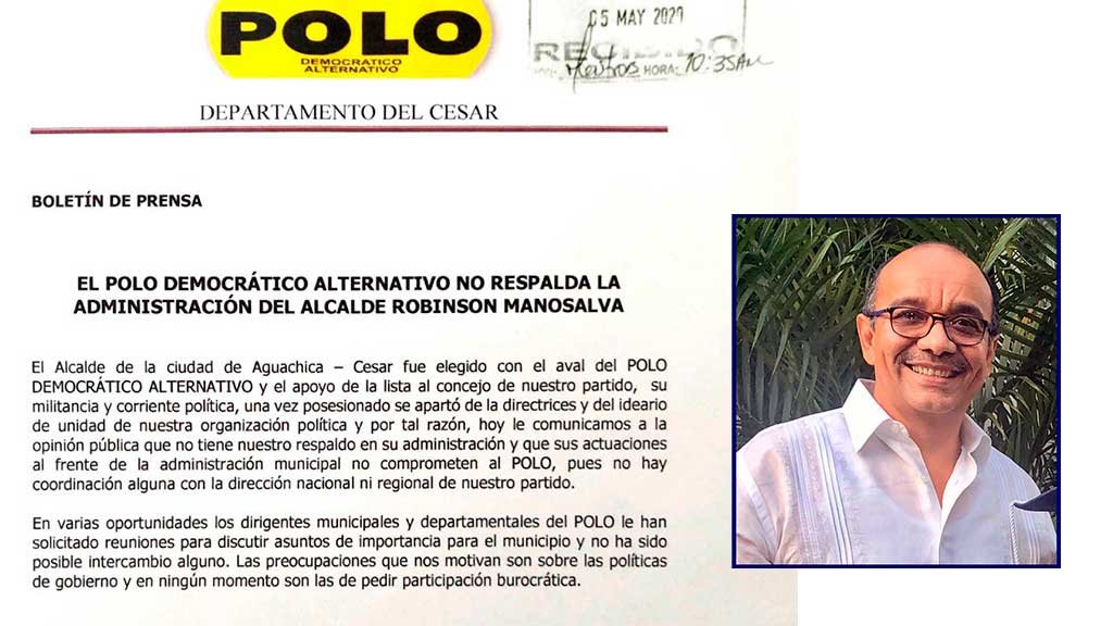 POLO DEMOCRÁTICO RETIRA RESPALDO AL ALCALDE DE AGUACHICA