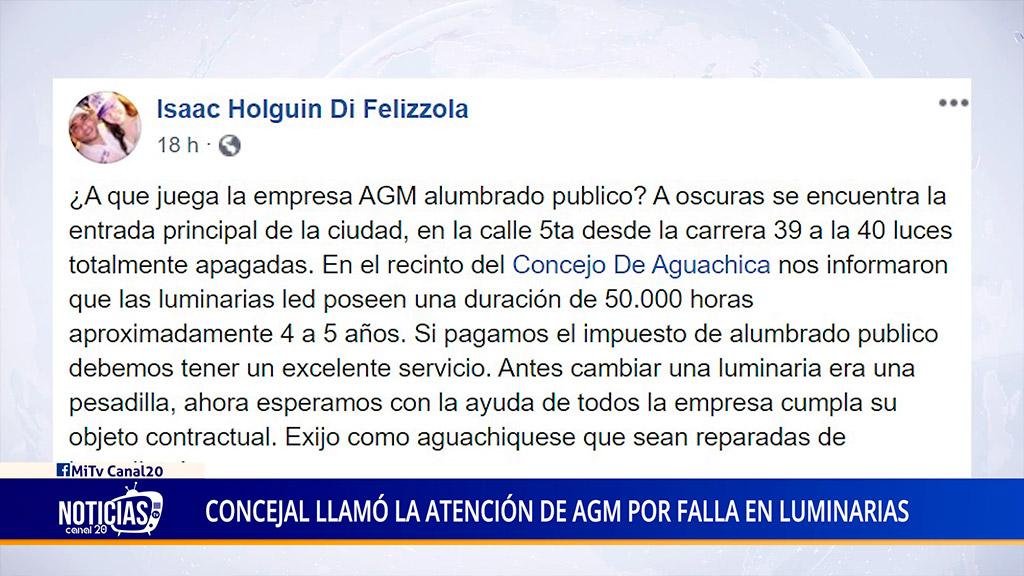 CONCEJAL LLAMÓ LA ATENCIÓN DE AGM POR FALLA EN LUMINARIAS