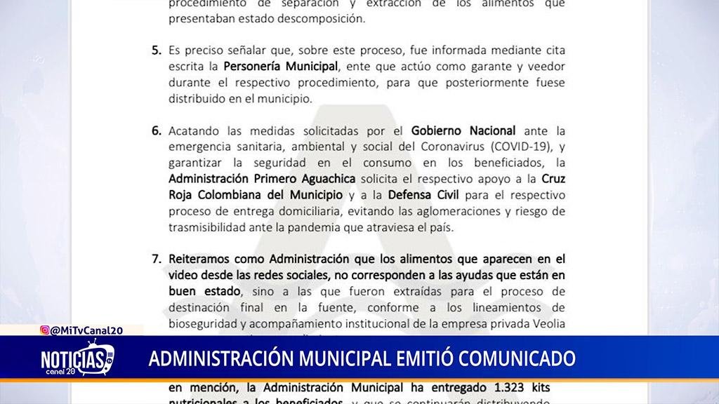 ADMINISTRACIÓN MUNICIPAL EMITIÓ COMUNICADO A LA OPINIÓN PÚBLICA