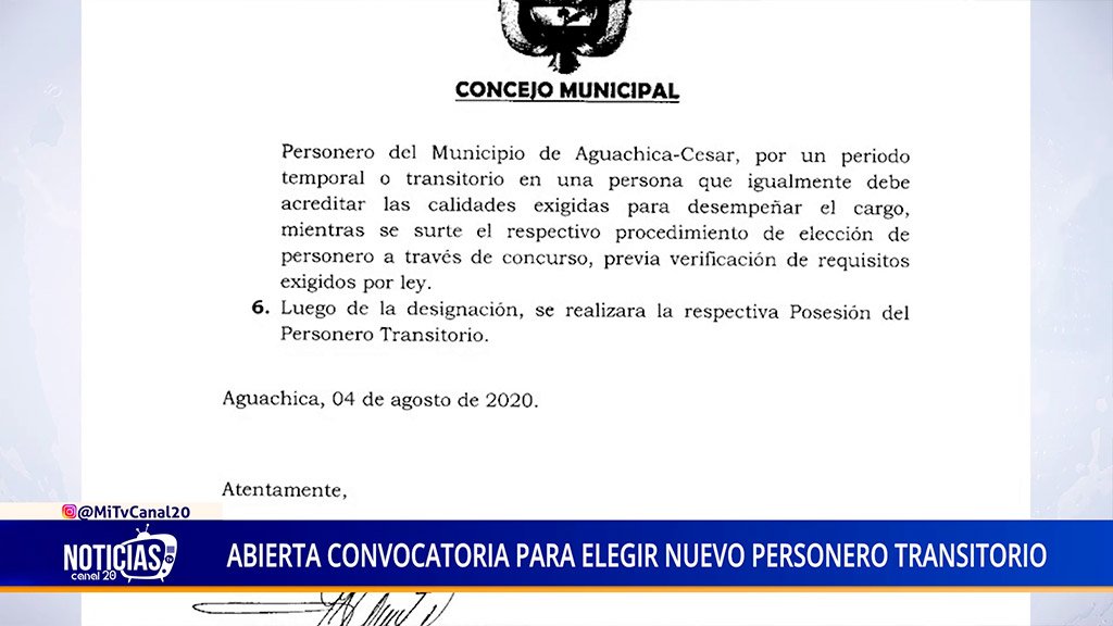 ABIERTA CONVOCATORIA PARA ELEGIR NUEVO PERSONERO TRANSITORIO