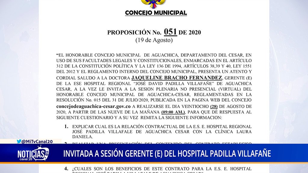 INVITADA A SESIÓN GERENTE (E) DEL HOSPITAL PADILLA VILLAFAÑE