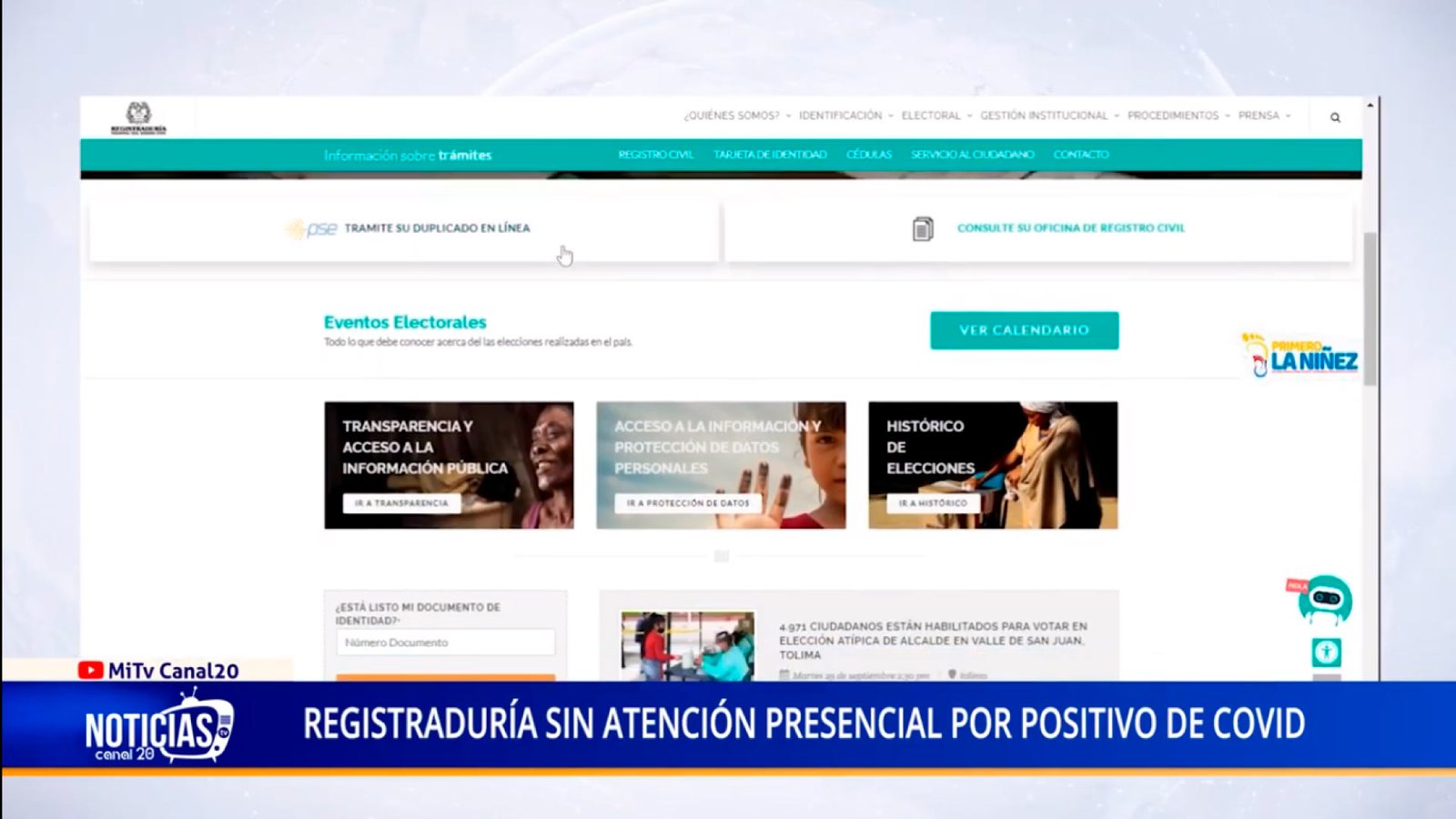 REGISTRADURÍA SIN ATENCIÓN PRESENCIAL POR POSITIVO DE COVID