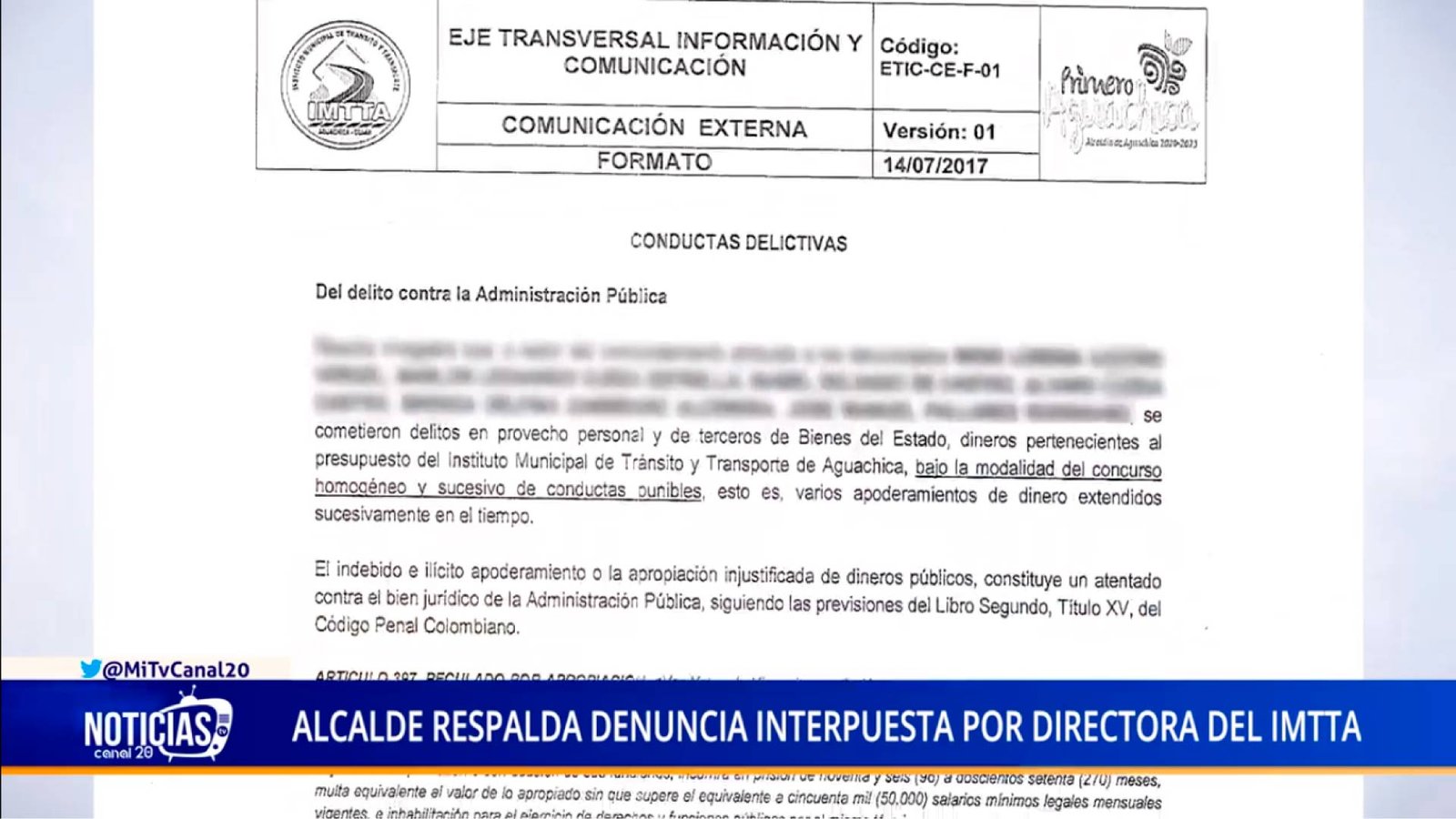 ALCALDE RESPALDA DENUNCIA INTERPUESTA POR DIRECTORA DEL IMTTA