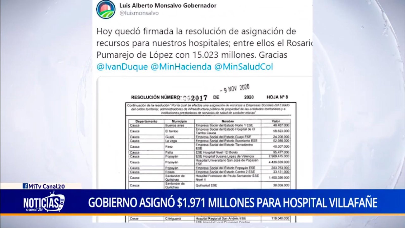 GOBIERNO ASIGNÓ  971 MILLONES PARA HOSPITAL VILLAFAÑE