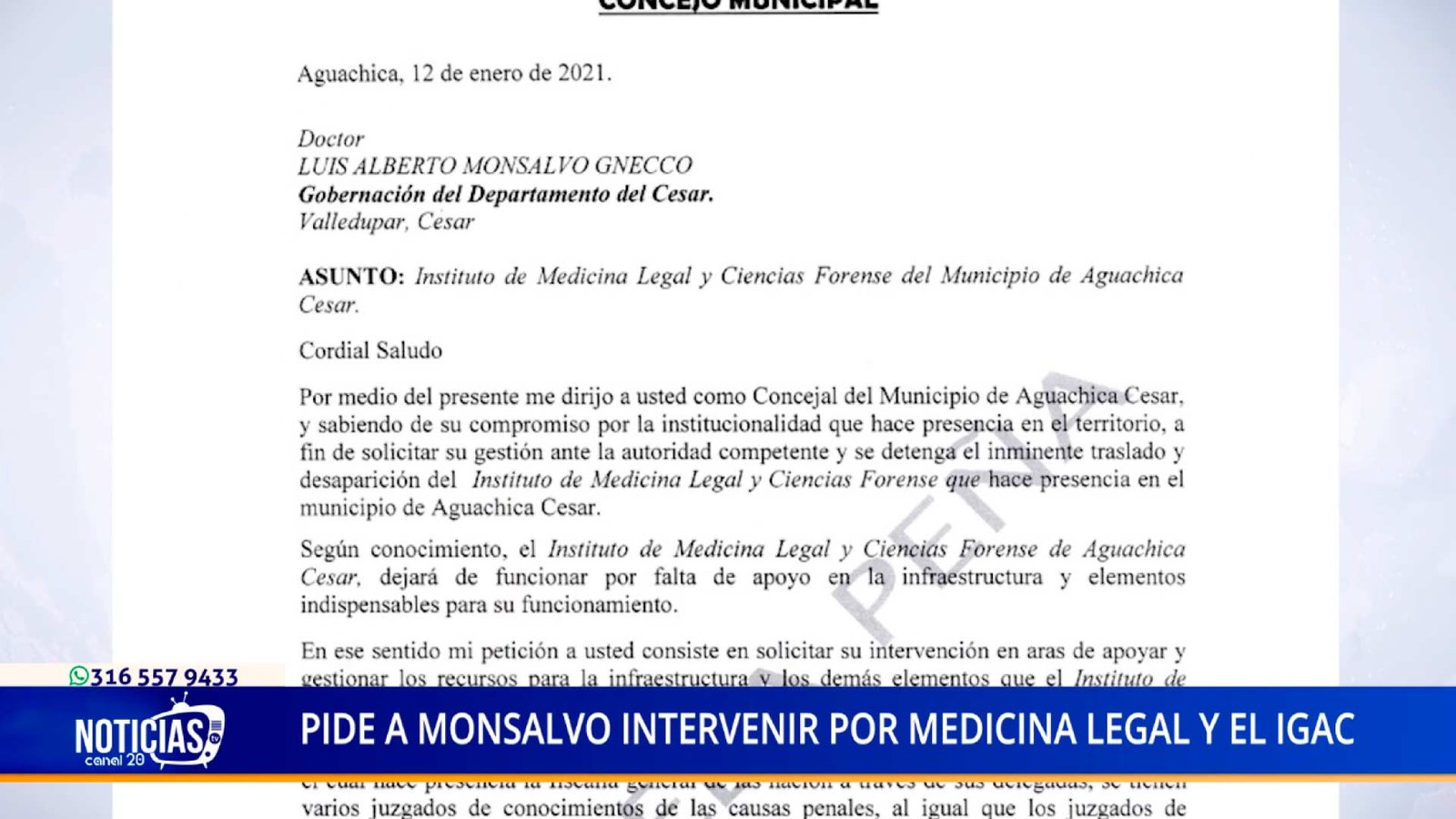 CONCEJALA PIDE A MONSALVO INTERVENIR POR MEDICINA LEGAL Y EL IGAC