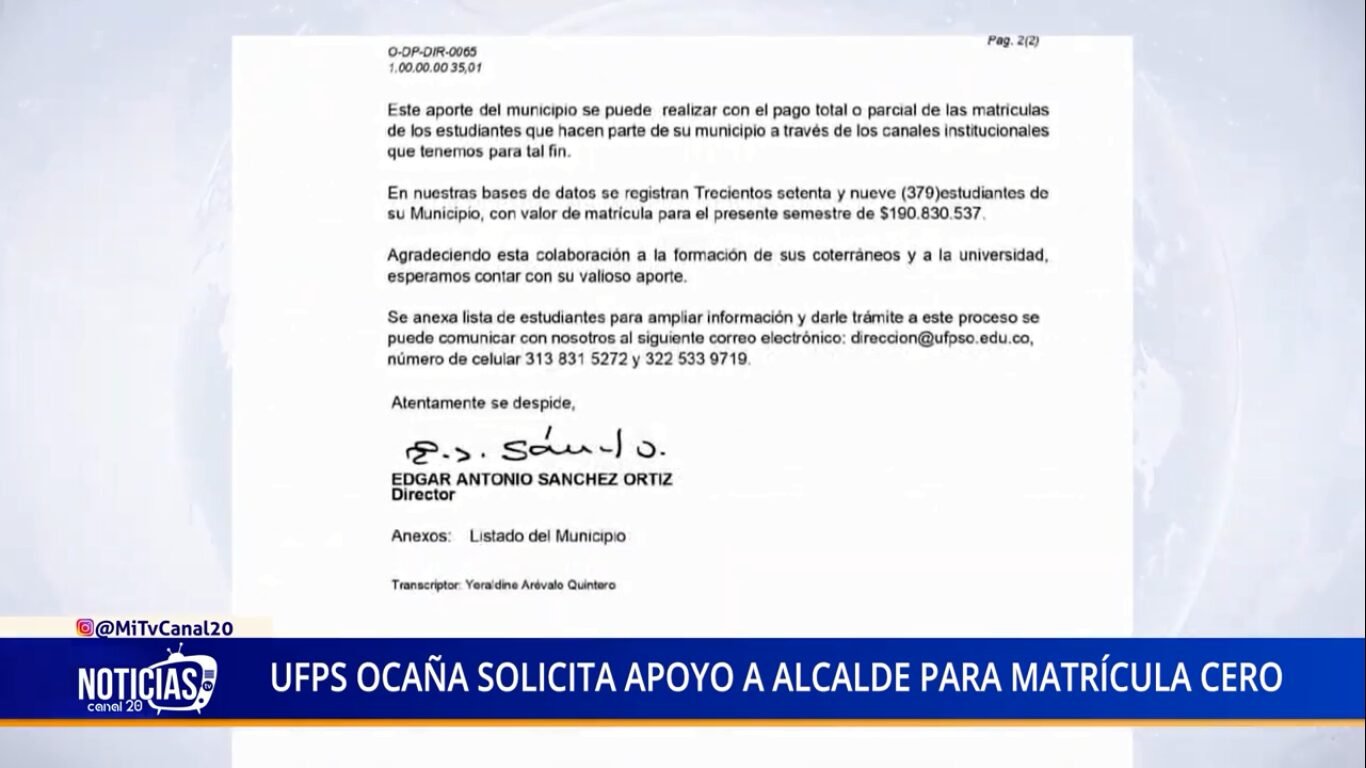 UFPS OCAÑA SOLICITA APOYO A ALCALDE PARA MATRÍCULA CERO