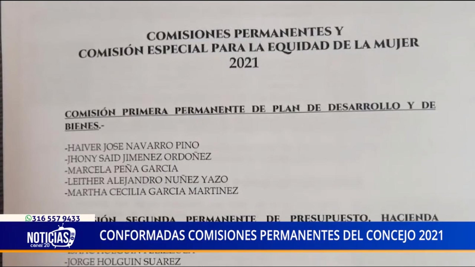 CONFORMADAS COMISIONES PERMANENTES DEL CONCEJO 2021