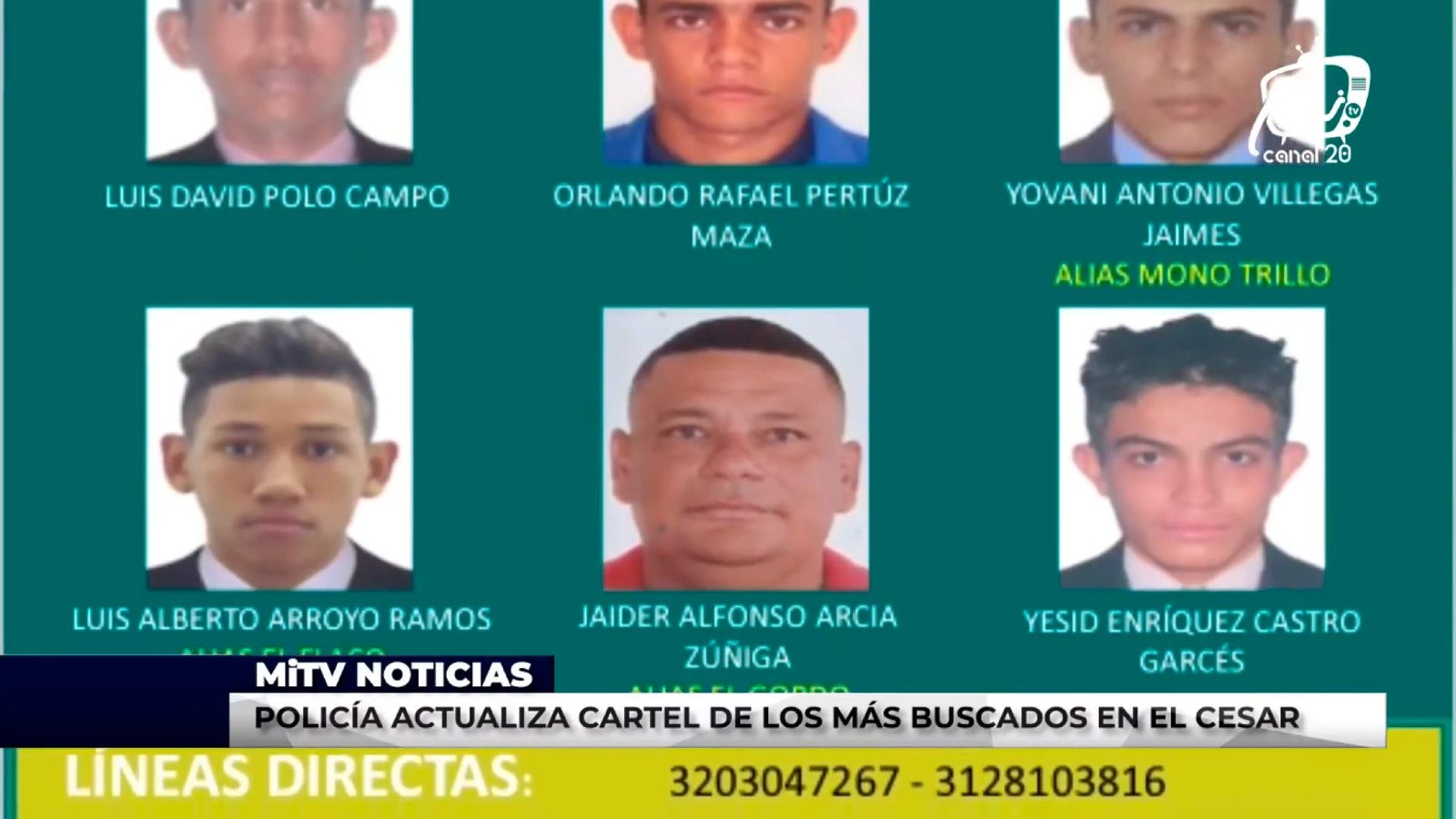 POLICÍA ACTUALIZA CARTEL DE LOS MÁS BUSCADOS EN EL CESAR