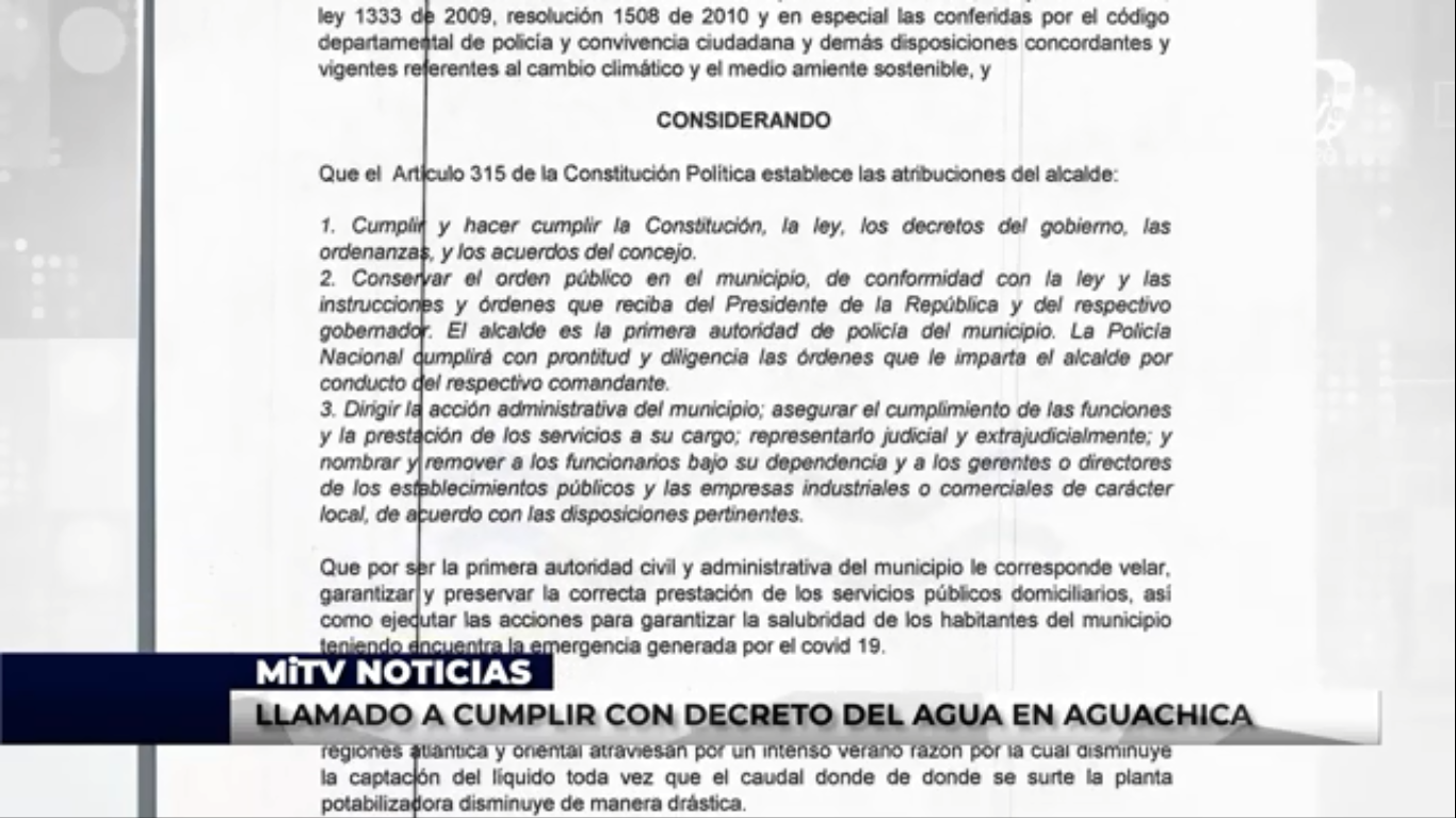 LLAMADO A CUMPLIR CON DECRETO DEL AGUA EN AGUACHICA
