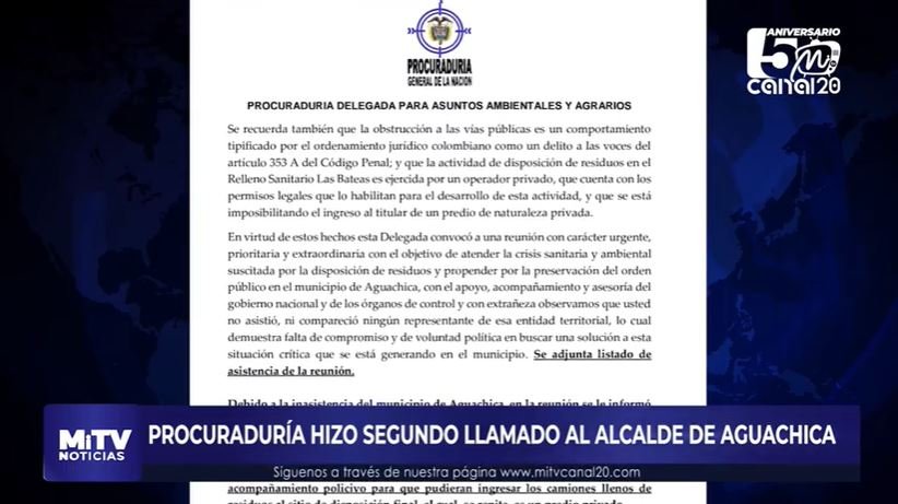 PROCURADURÍA HIZO SEGUNDO LLAMADO AL ALCALDE DE AGUACHICA