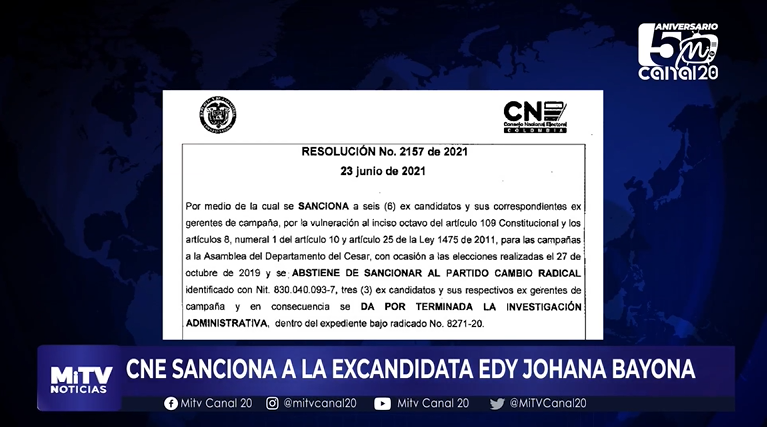 CNE SANCIONA A LA EXCANDIDATA EDY JOHANA BAYONA